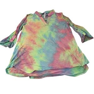 Honeyme Pastel Tie-Dye V-Neck Blouse